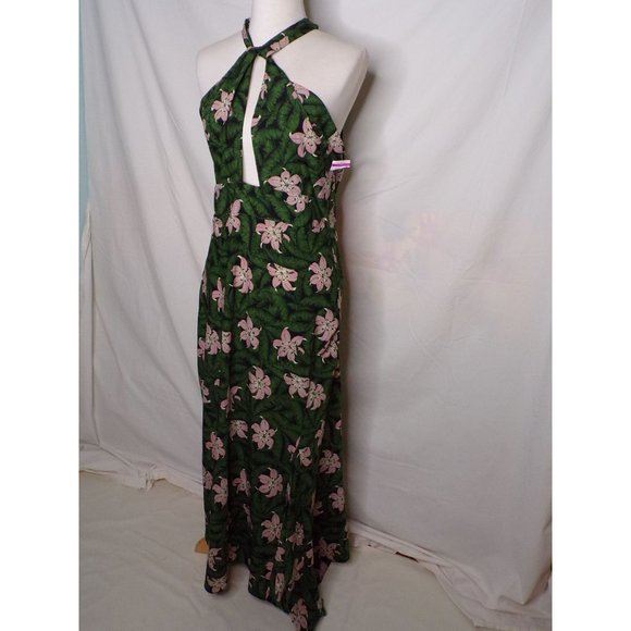TOPSHOP Hibiscus Floral Halter Midi Dress Green 10 NEW - Picture 6 of 11